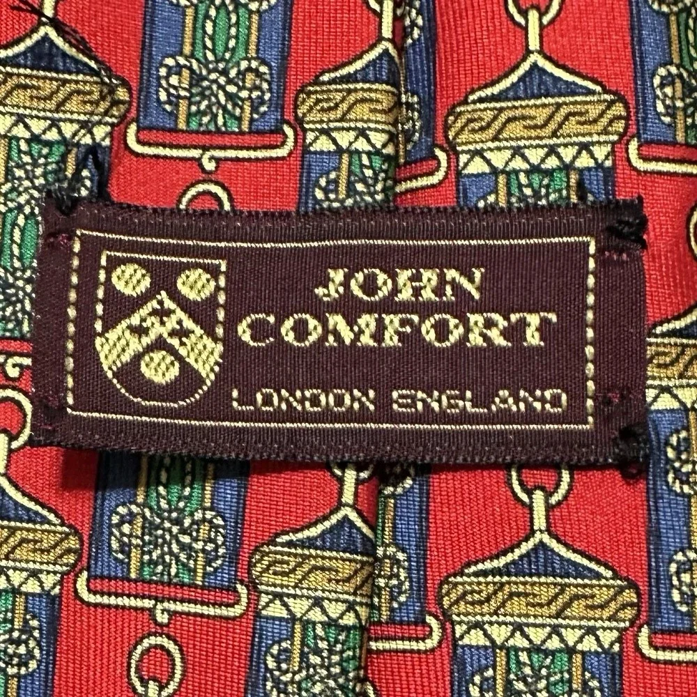 Vintage John Comfort of London England 100%‎ Silk Red Lantern Necktie